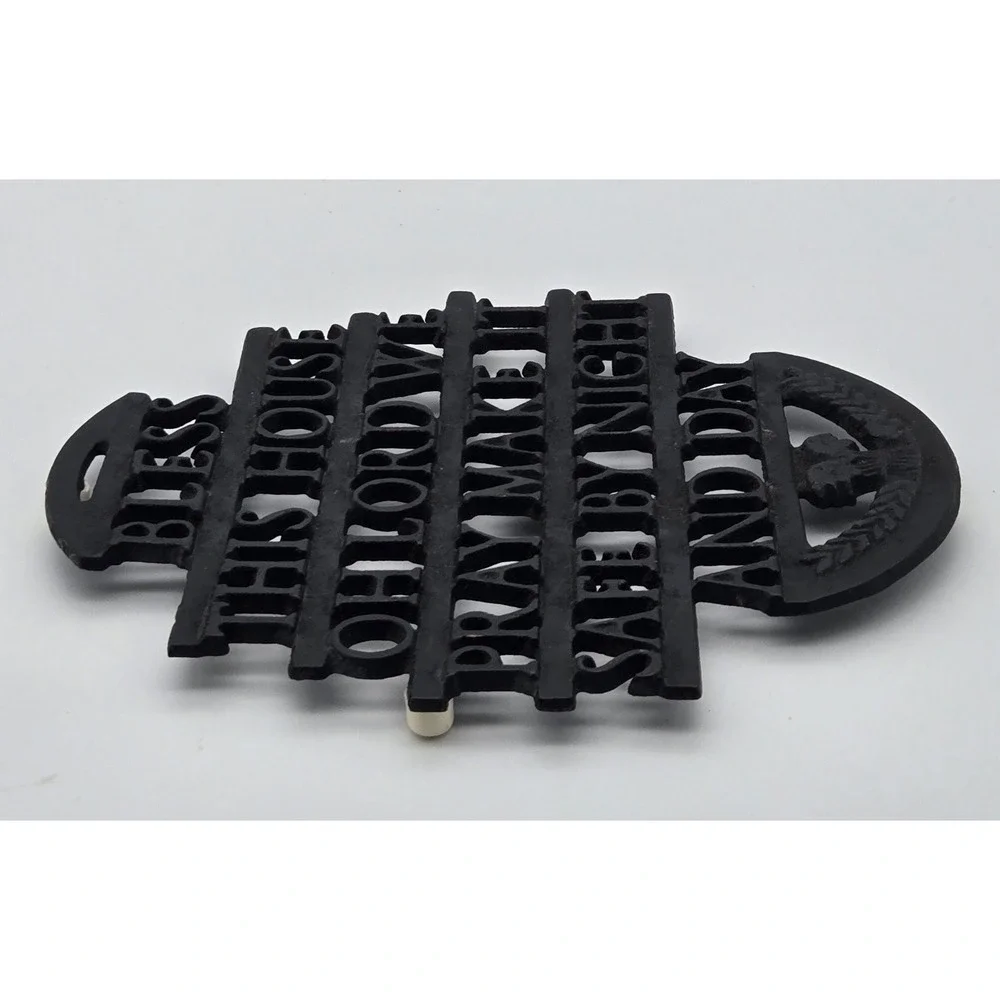Cast Iron Trivet Bless This House Prayer‎ Vintage Kitchen Wall Decor